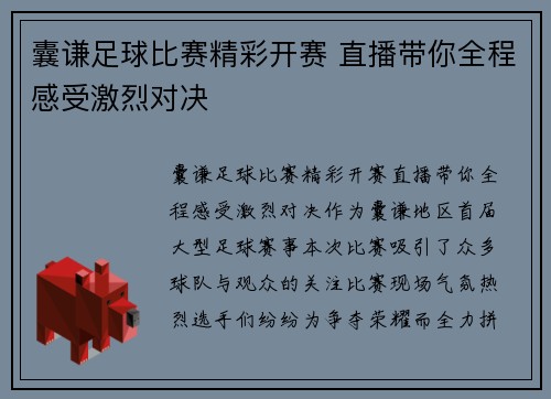 囊谦足球比赛精彩开赛 直播带你全程感受激烈对决